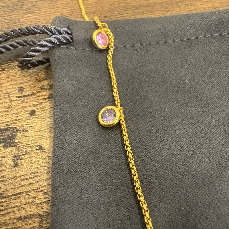 Julie Vos Rainbow Delicate Charm Necklace, 24K Gold Plated, Adjustable Pink Dawn