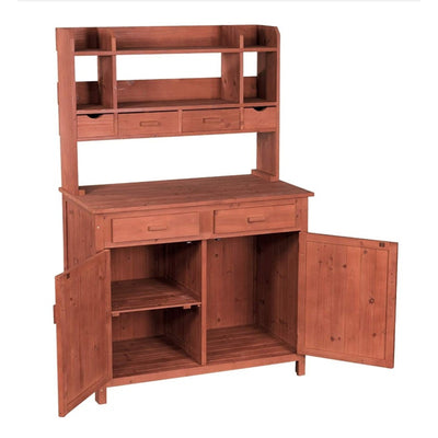 Wooden Potting Bench With Storage, 2 Doors, 42"W x 24"D x 67”H Leisure Season