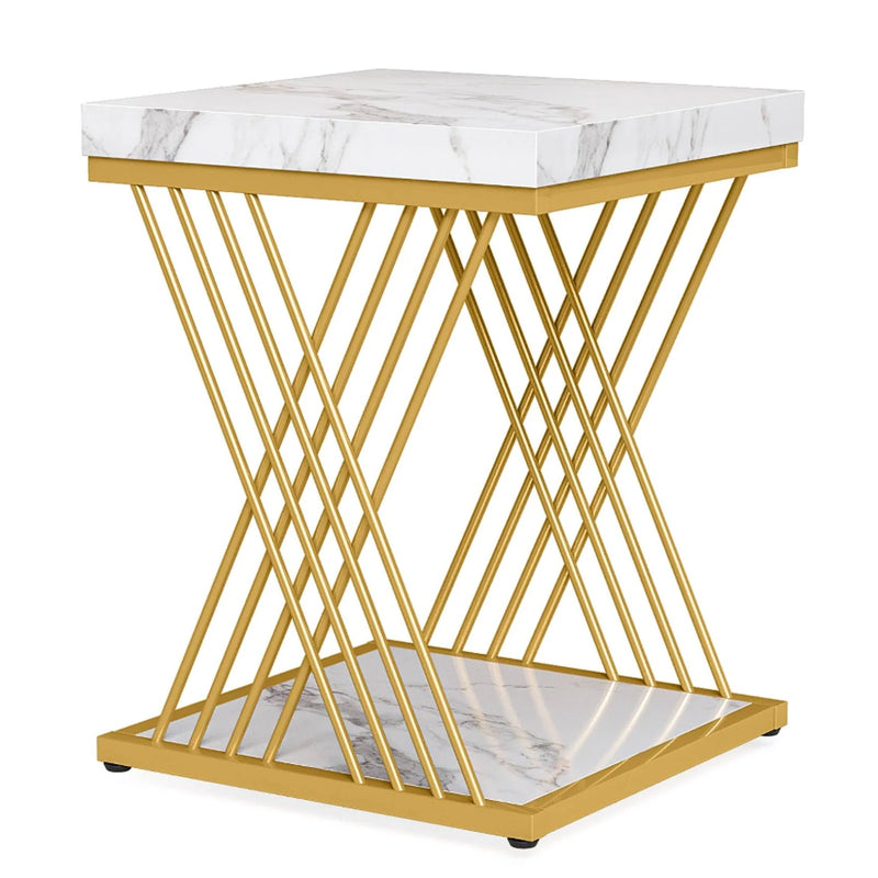 Tribesigns Square End Table 2-Tier Side Table Modern Bedside Table White / Gold