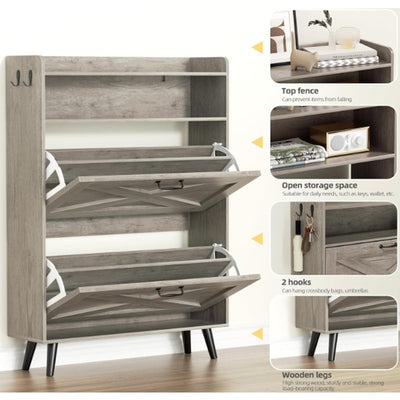 EOYUTLLY- Shoe Storage Cabinet for Entryway, Shoe Organizer with 2 Flip Drawers