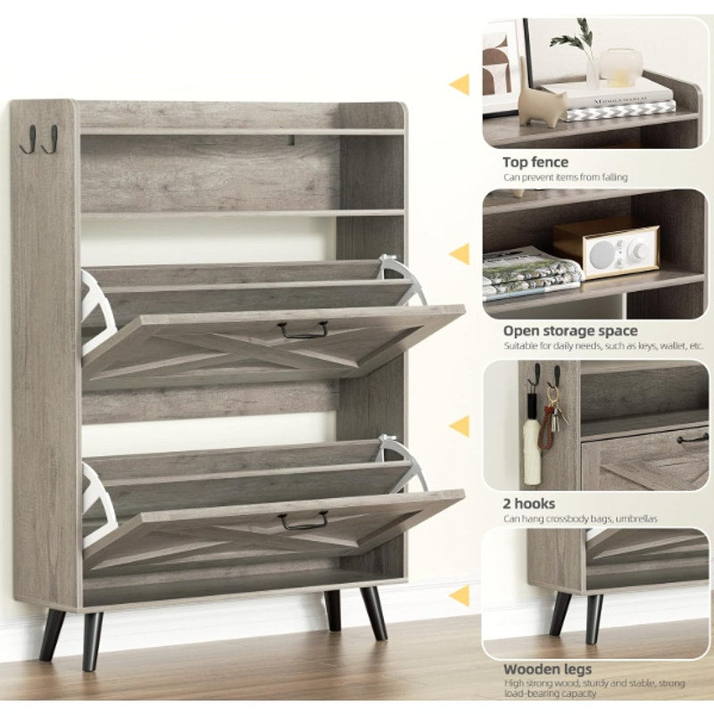 EOYUTLLY- Shoe Storage Cabinet for Entryway, Shoe Organizer with 2 Flip Drawers