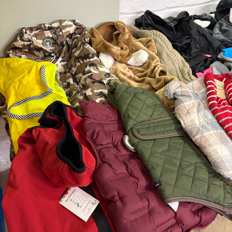 Lot-of-28 Pet Clothes Mixed Size, Dog Rain Jackets, Warm & Soft Sweaters& Shirts