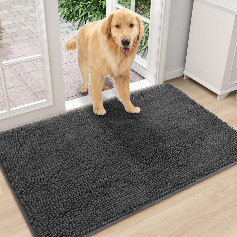 96" x 48" Large Absorbent Soft Chenille Doormat, Quick Dry, Washable Rug - Gray