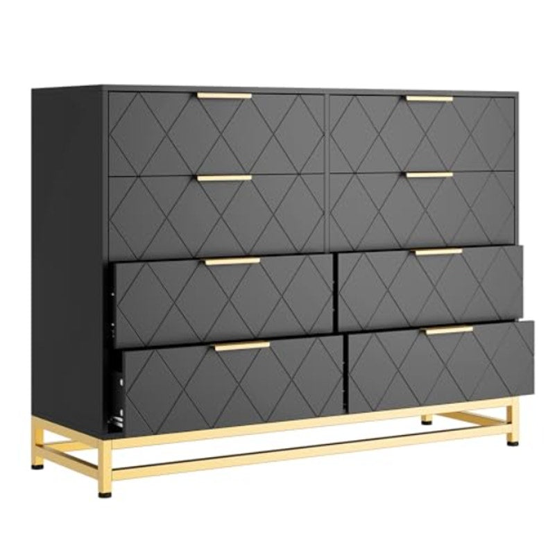 GARVEE 8 Drawer Dresser with Deep Drawers, Wide Chest with Metal Handles- BLACK