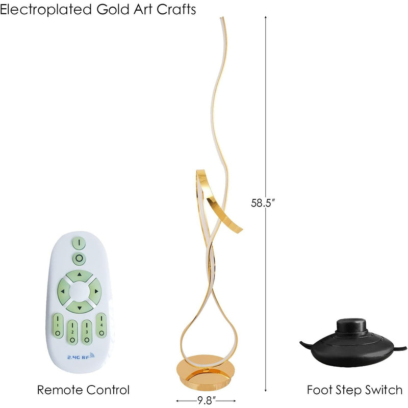 Seaweed Standing LED Floor Lamp with Remote Control, Adjustable Dimmable - Gold