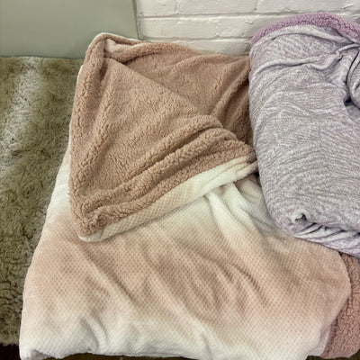 LOT-of-5 Throw Blankets, Plush,  Striped, Reversible Throws, Pink, Purple, Green