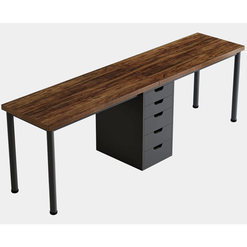 Tribesigns 78.7" Two Person Computer Desk w 5 Drawers, Brown & Black, READ
