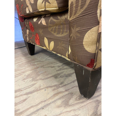 34" Armchair, Floral Design, Accent Chair, Wood Pegs, Brown/Tan/Red