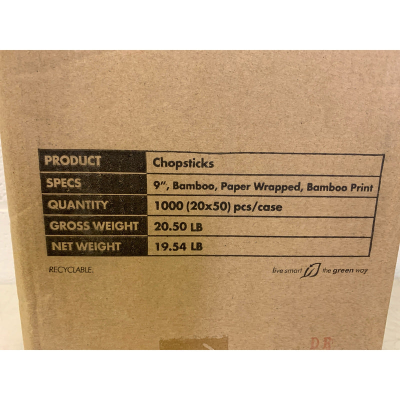 NEW1000 Pairs Karat Bamboo Chopsticks  9” Paper Wrapped, U9000 MANY AVAILABLE