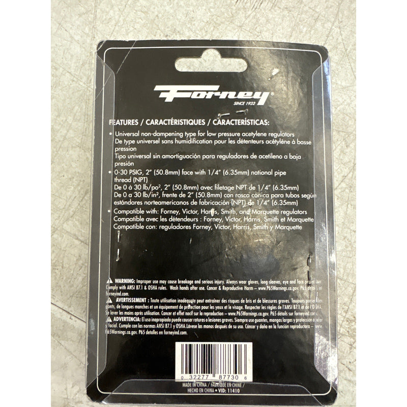 Forney Regulator Gauge, 2 Inch, 0-30 PSI, Standard 1/4" NPT Connection Fits Most
