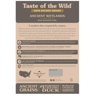 Taste of the Wild Ancient Wetlands Canine Recipe Fowl & Ancient Grains 28lbs