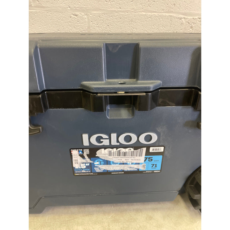 Igloo 75 Quart Rugged Blue Performance Cooler with Wheels Bottle Opener Handles
