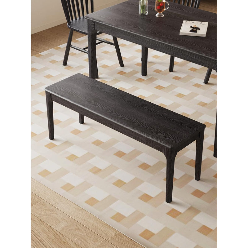 Banco de comedor MU RONG, madera maciza de roble, ancho 51,2 pulgadas, banco de madera, negro