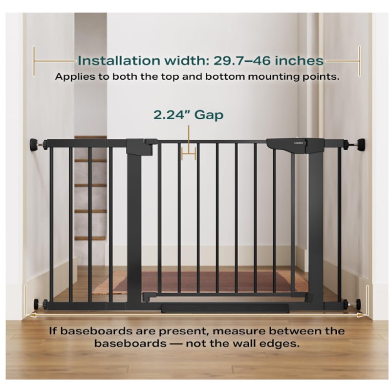 Cumbor 29.7-46" Wide Baby Gate Self Closing Dog Gate Pressure Mounted - Black