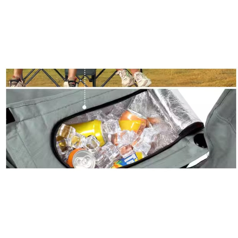 Portable 2-Person Folding Chair with Removable Umbrella, Center Storage - Gray