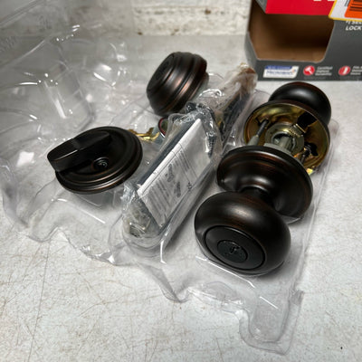 Kwikset Juno Exterior Entry Door Knob & Single Cylinder Deadbolt Venetian Bronze