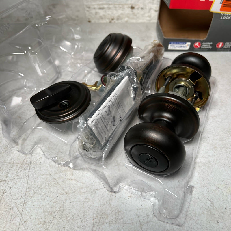 Kwikset Juno Exterior Entry Door Knob & Single Cylinder Deadbolt Venetian Bronze