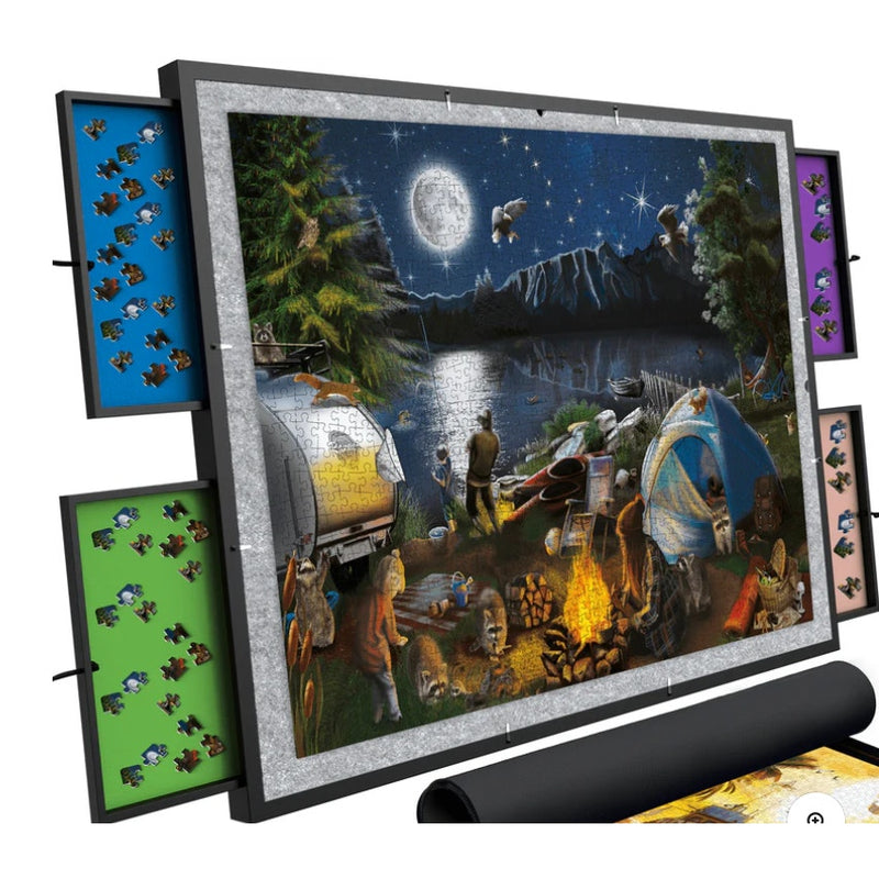 Quukka Jigsaw Puzzle Board with Drawers Adjustable Height Spinning Bottom Black