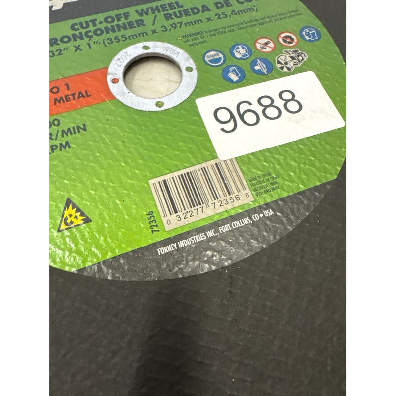 Forney 14 in Aluminum Oxide Metal Cutting Wheel 5/32 in. Thick x 1 in. 1 pc READ