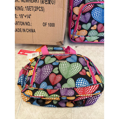 Rockland Rio 2pc Softside Carry On Luggage Set, Multicolor Heart Design - F102