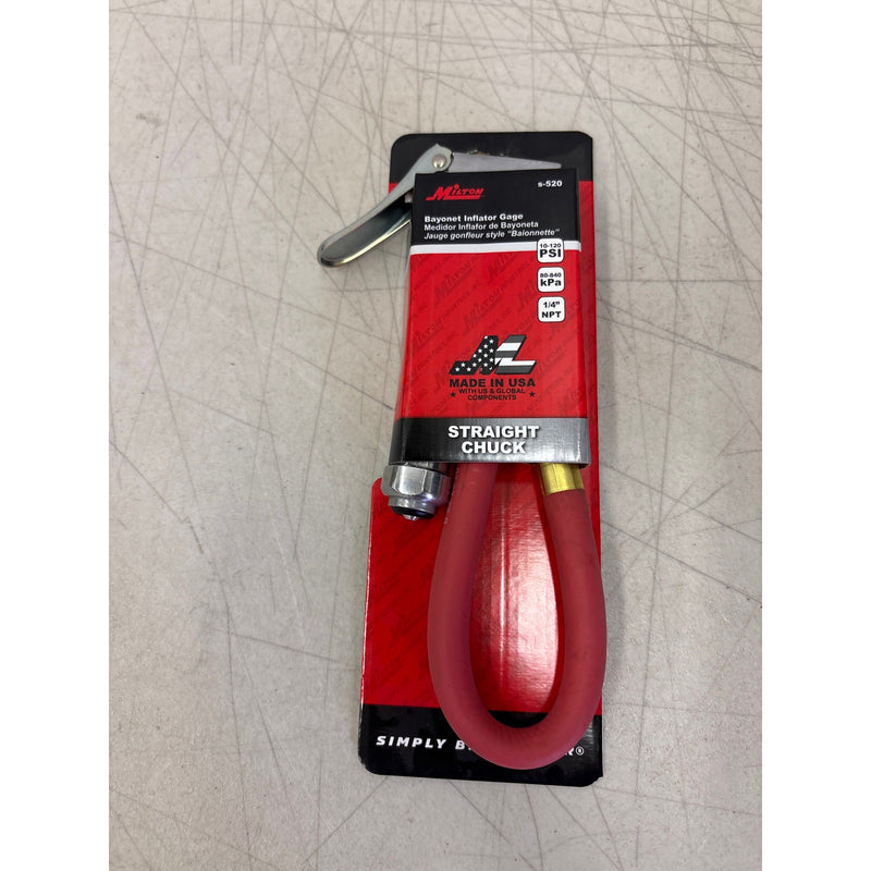 Milton Industries Straight Head Chuck Bayonet Style Inflator Gauge 10-120 PSI
