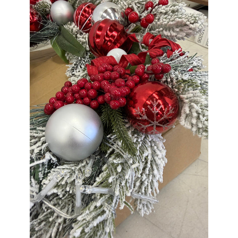 Christmas Wreath with Lights, Red Berries, Ornaments and Pine Branches, 24"