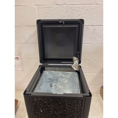 15-Gal Metal Outdoor Commercial Trash Can Bin Locking Lid, Stone Panels, Black