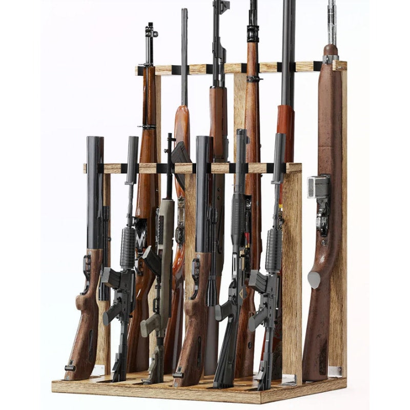 Gun Rack Wooden Rifle Rack Stand Freestanding Weapon Holder up to 12 Long Guns