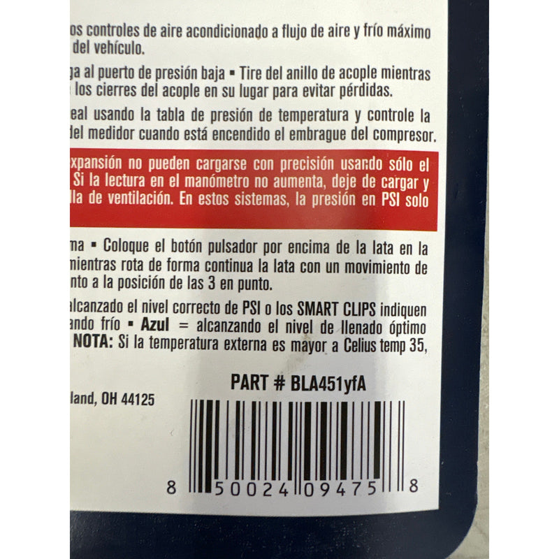 Blaster Recharge Hose with Smart Clips, In-line Pressure Gauge R1234yf