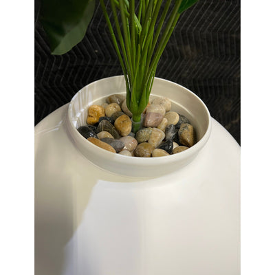 Hawsaiy Hidden Cat Litter Box Enclosure w 40" Faux Plant & Real Stones, White