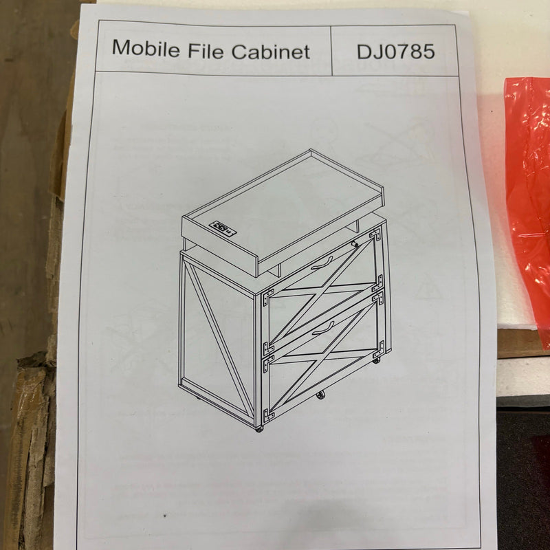 Mobile File Cabinet w Wheels, Power Outlet, 2 Drawers, USB-C & USB Outlet, Brown