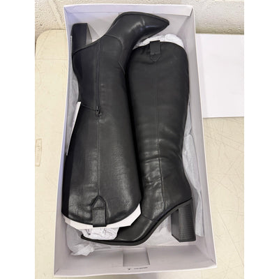 The Drop Women's Cassandra Knee-High Block Heel Western Boot, Black, Size 10