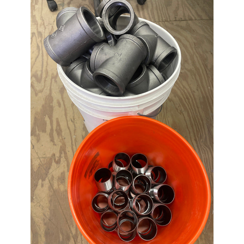 SET-OF-25 2"x2"x2" Black Iron Tee and SET-OF-38 2" Close Stainless Steel Nipple