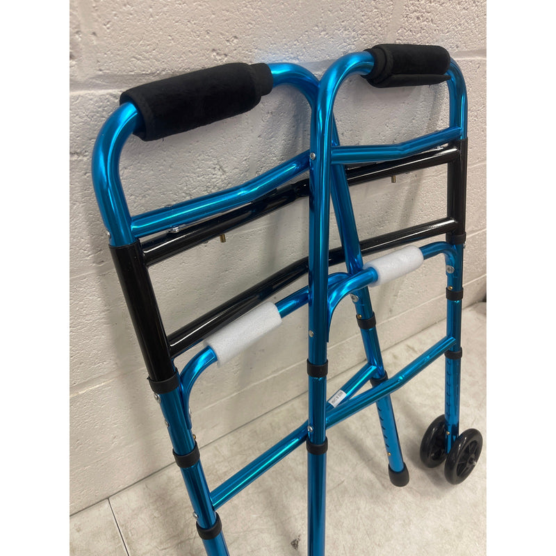 22" Wide Mobility Walker with Front Wheels, Height Adjustable - Blue / Black