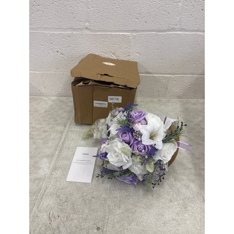 12 Inch Cascade Wedding Bouquet for Bride, Purple & Lavender Bridal Bouquet