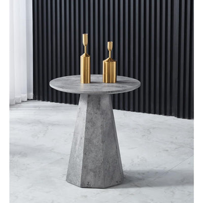 Nook & Trove Round Side Table Wood Table, Marble Imitation 17.7" Nightstand Grey