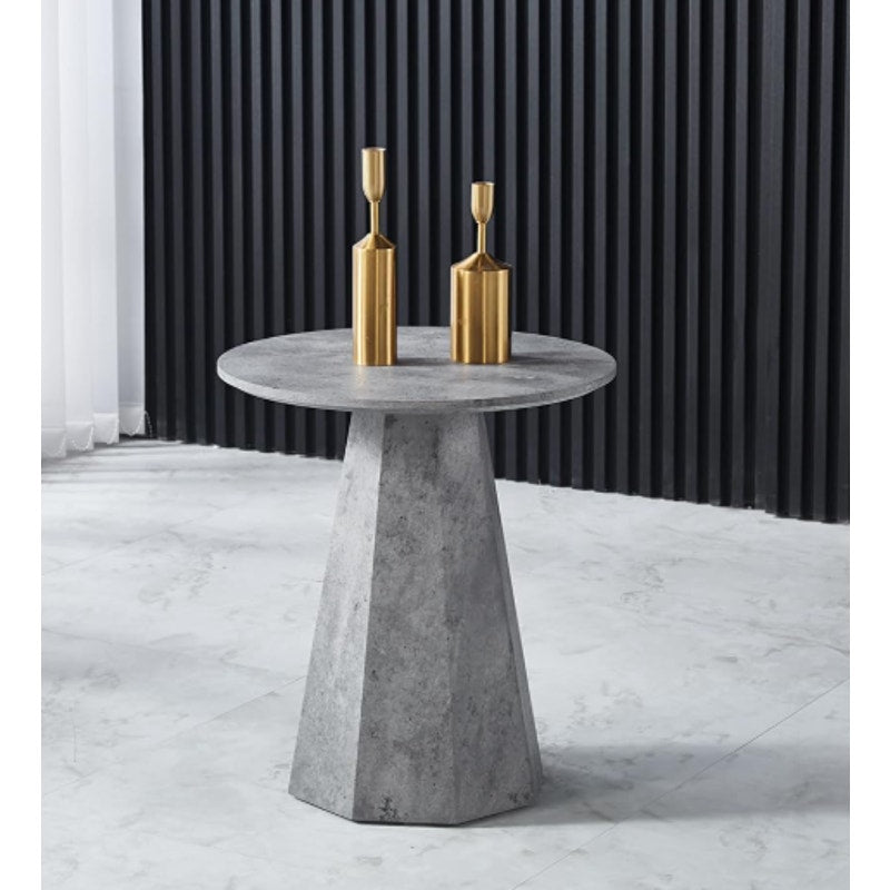 Nook & Trove Round Side Table Wood Table, Marble Imitation 17.7" Nightstand Grey