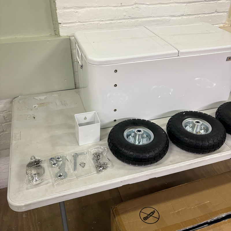 VINGLI 80QT Rolling Patio Cooler Wagon Portable Ice Chest w Bottle Opener, White