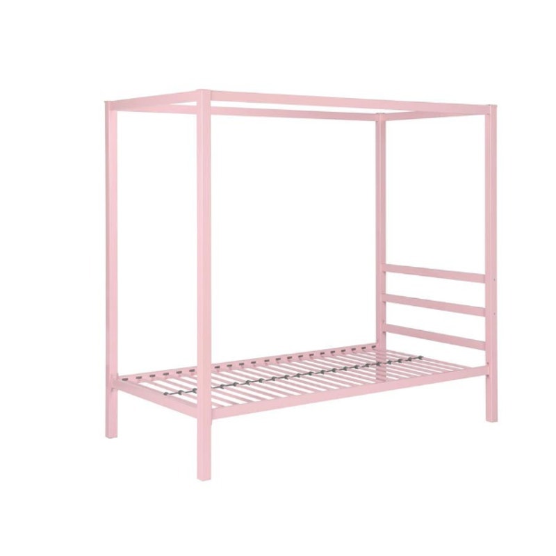 DHP Pink Metal TWIN Canopy Bed, L 83 in. x W 77 in. x H 61 in. 4073719