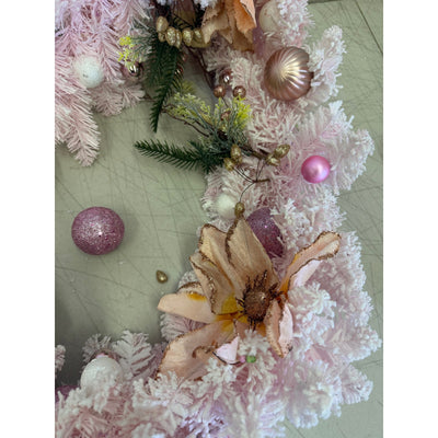 CCINEE 5.9ft Pink Artificial Christmas Garland, Battery Operated w LED lights