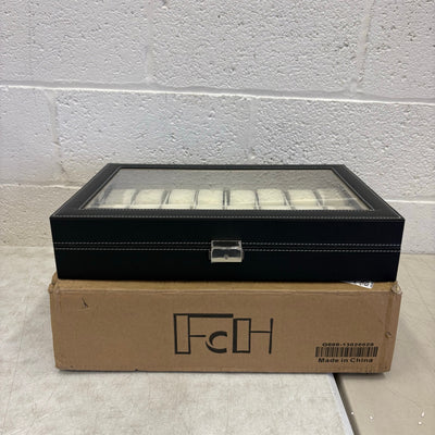 FCH 24-Compartment Watch Collection Box Top-level Opening Style Leather - Black