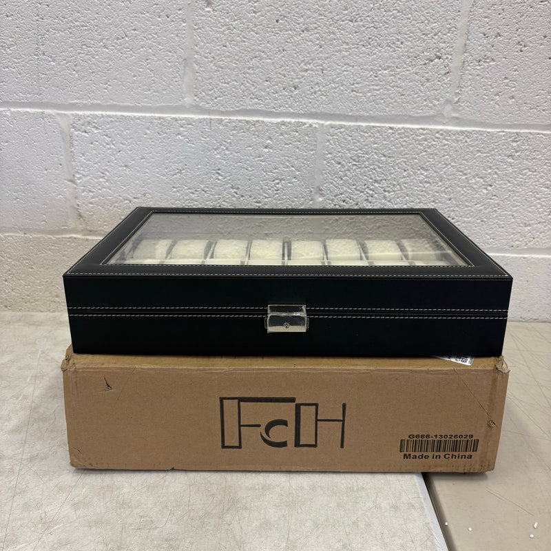FCH 24-Compartment Watch Collection Box Top-level Opening Style Leather - Black