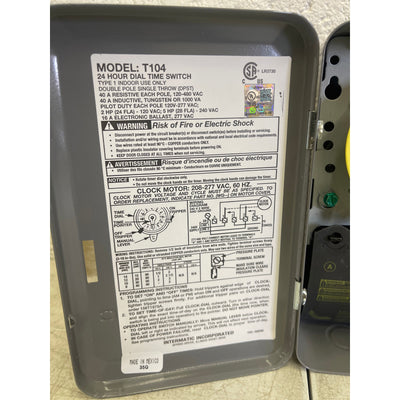Intermatic T100 Series 40 Amp 24-Hour Indoor Mechanical Timer 240 VAC, Gray