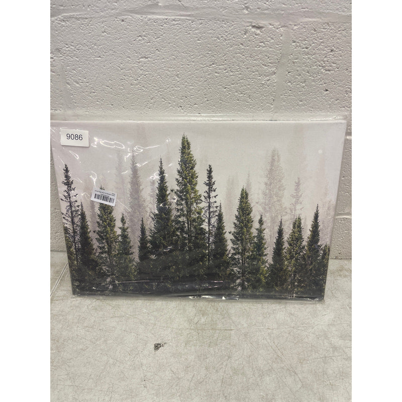 Canvas Art Wall Mounted Forest Trees Nature 24" x 16" Green & White