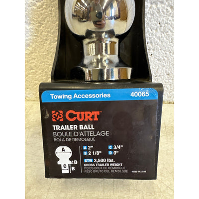 CURT 2in. Trailer Ball 3/4in. x 2-1/8in. Shank; 3,500 lbs. Chrome - 40065