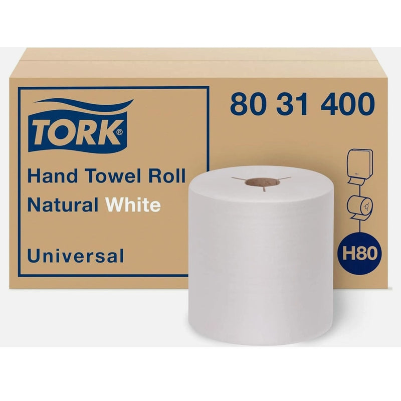 6-Pack 8" Rolls Tork Universal Hand Towel Rolls, 1-Ply Natural White H80