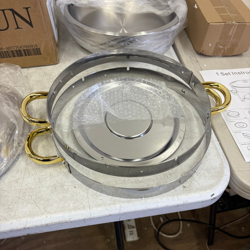 Set of 2 ROVSUN 5-QT Round Gold Chafing Dish Set w Stainless Steel Lid & Holder