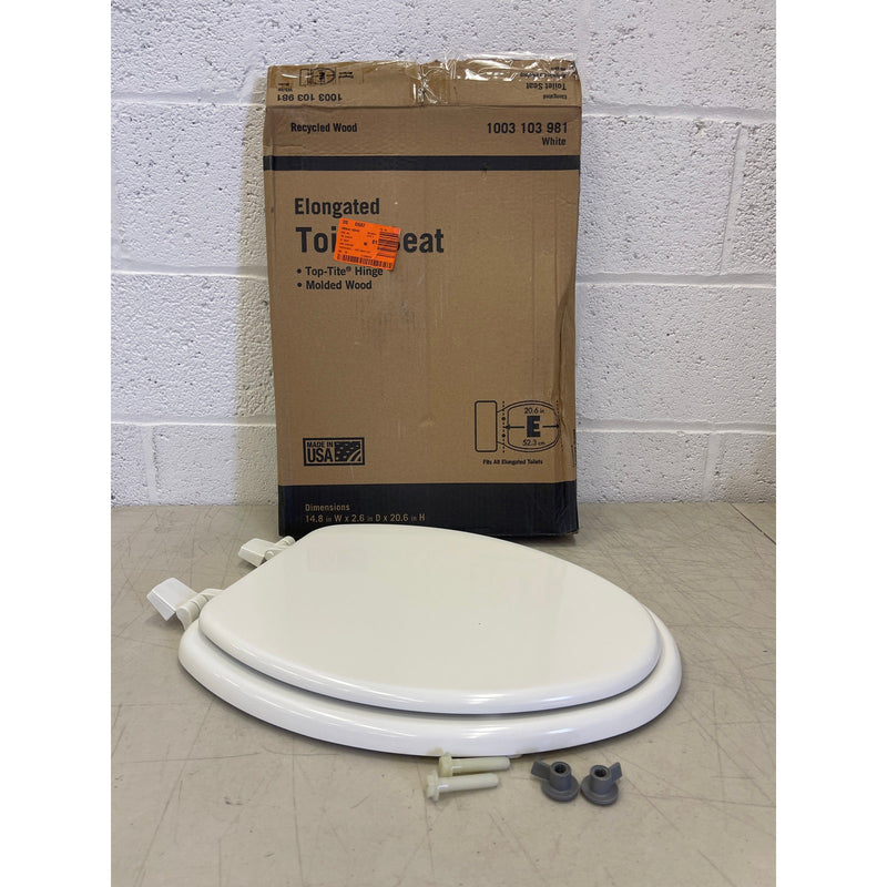 SET-OF-2 Elongated Enameled Wood Closed Front Toilet Seat in White