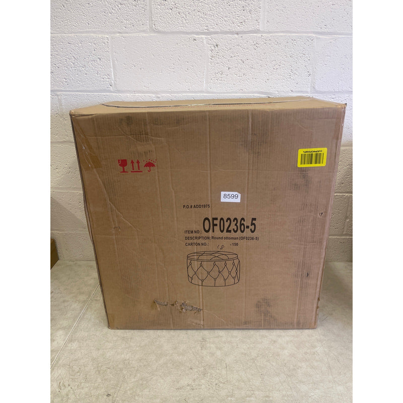 Homebeez 28" Round Storage Ottoman Button-Tufted Fabric Footrest Stool - Cream