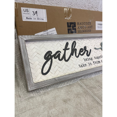HAUCOZE Framed Wood Wall Art GATHER Ornament Hanging Sign 23.6inch